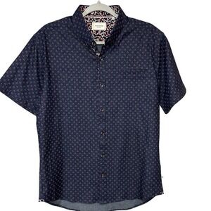 7Diamonds Men's Navy‎ Floral Dot Short Sleeve Button-Up Shirt Medium